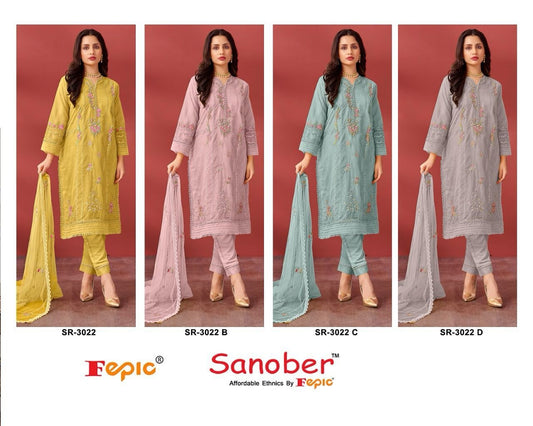 3022 Sanober Fepic Organza Khatli Work Pakistani Readymade Suits