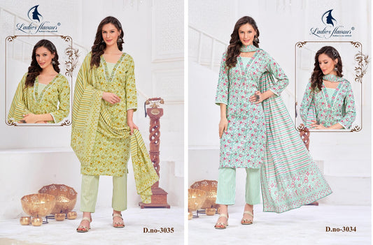 3034 3035 Ladies Flavour Cotton Embroidery Readymade Pant Style Suits