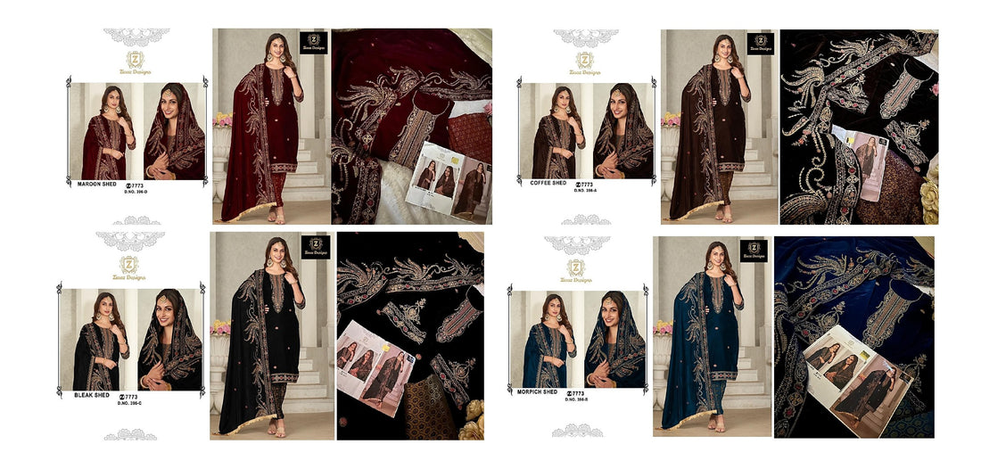 396 Ziaaz Designs  Embroidered Velvet Suits