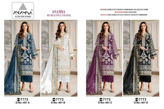 401 Anamsa Fox Georgette Embrodiery Work Pakistani Salwar Suits