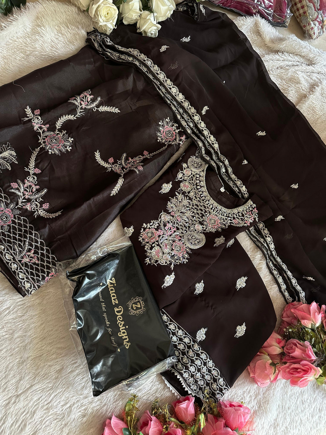 496 497 Ziaaz Designs Georgette Embroidery Work Pakistani Salwar Suits