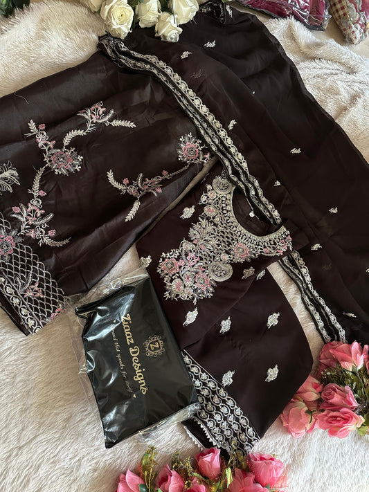 496 497 Ziaaz Designs Georgette Embroidery Work Pakistani Salwar Suits