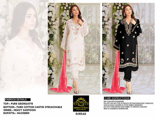 62 Nishbat Studio Georgette Handwork Pakistani Readymade Suits