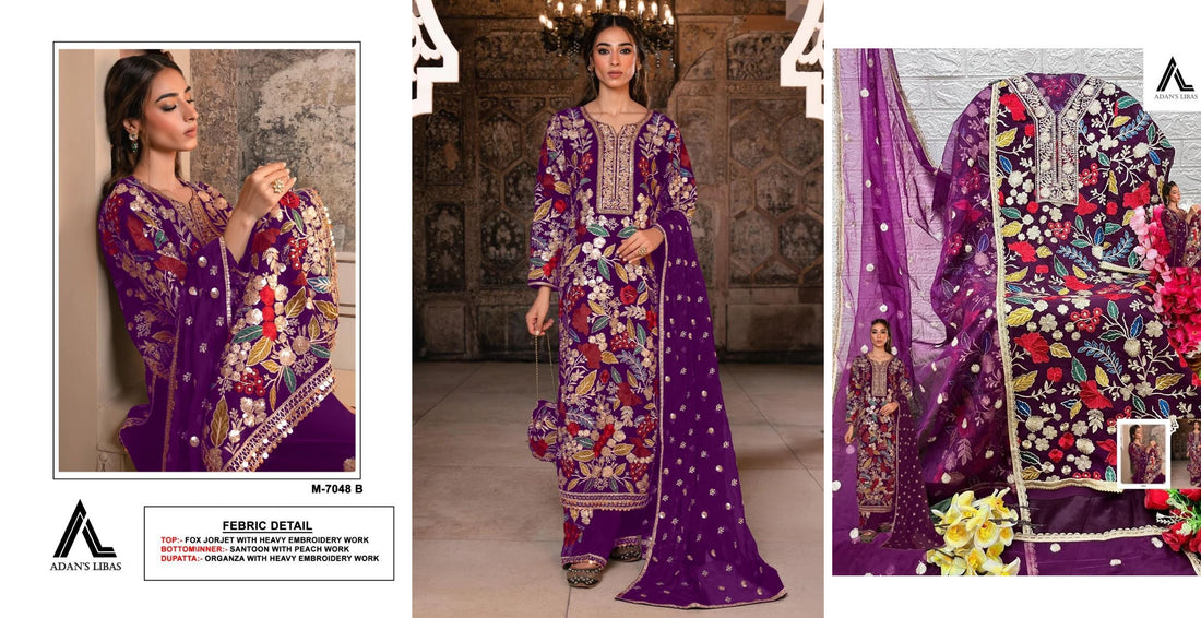 7048 Adans Libas Fox Georgette Embroidery Work Pakistani Salwar Suits
