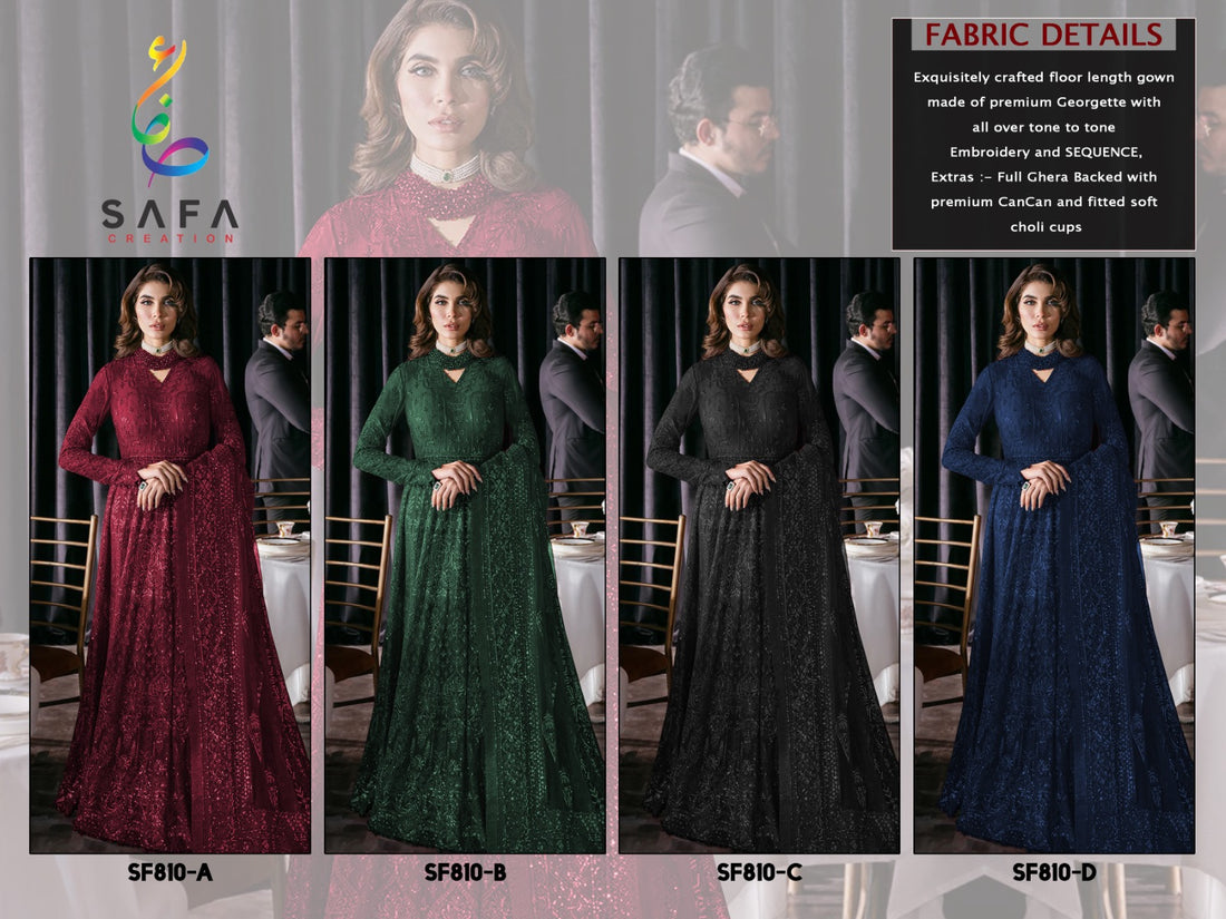 810 Safa Creation Georgette Embroidery Work Pakistani Salwar Suits