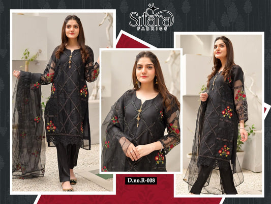 8 Sitara Fabrics Organza Embroidery Work Pakistani Readymade Suits