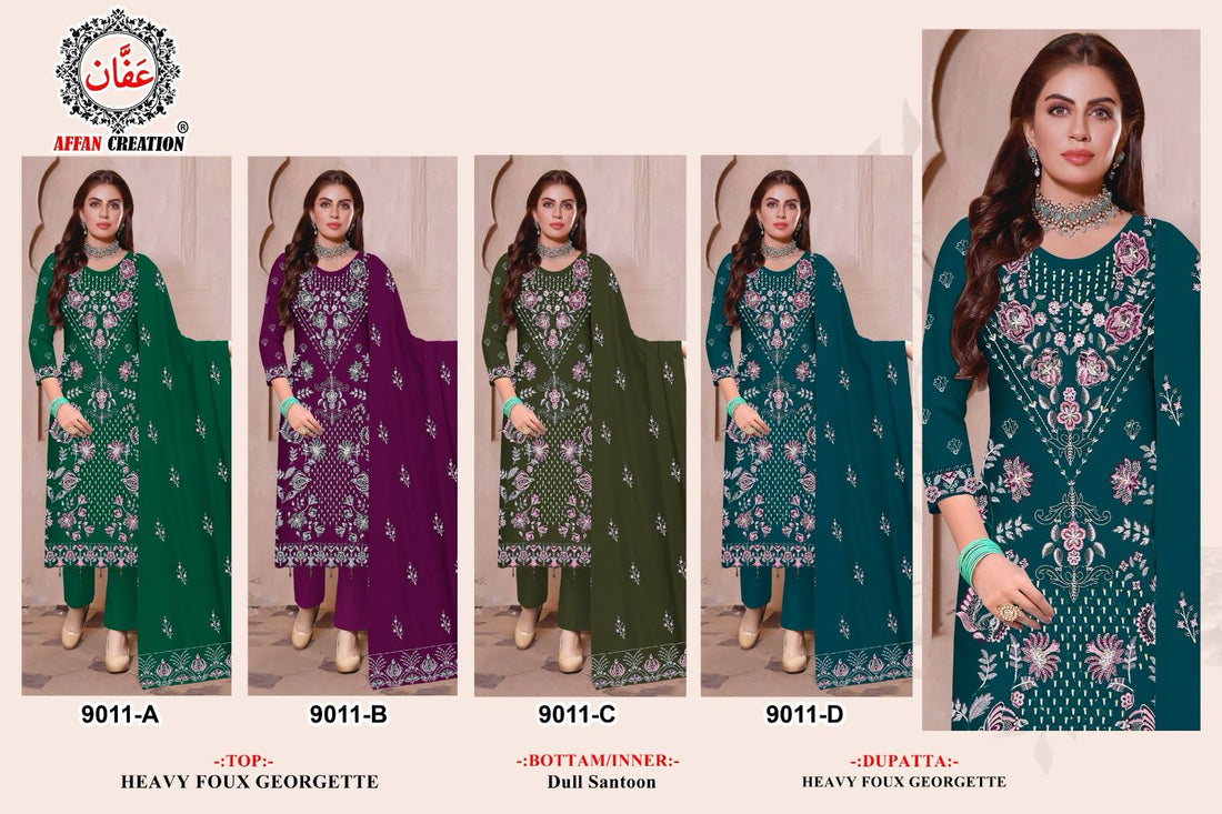9011 Affan Creation Fox Georgette Embroidery Pakistani Salwar Suits
