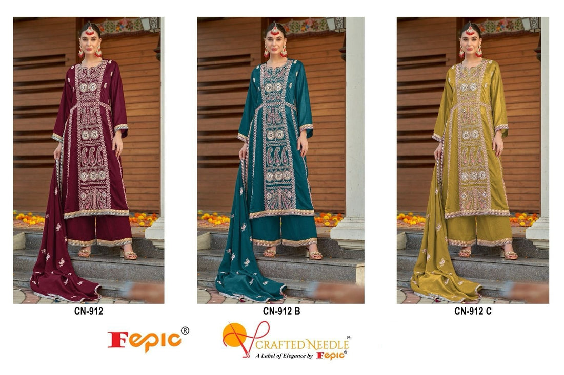 912 Crafted Needle Vichitra Silk Handwork Pakistani Readymade Suits