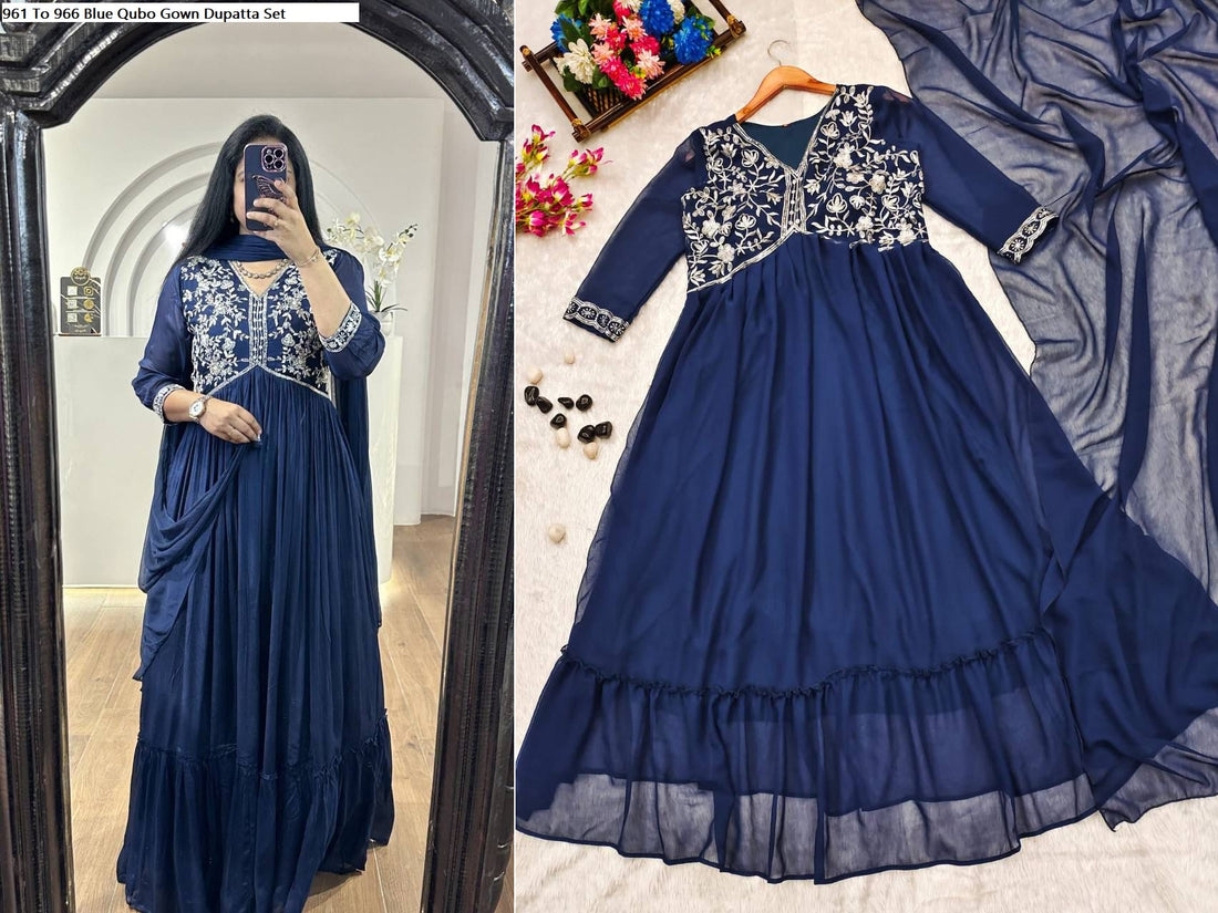 961 To 966 Colours Qubo Gown Dupatta Set