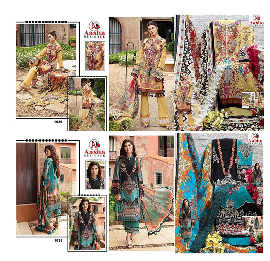 1038 1039 Aasha Designer Cotton Embroidery Work Pakistani Patch Work Suits