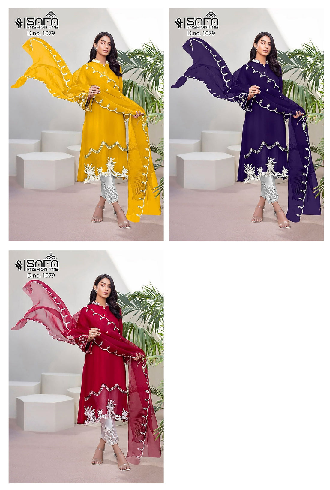1079 New Safa Fashion Fab Georgette Embroidered Pakistani Readymade Suits