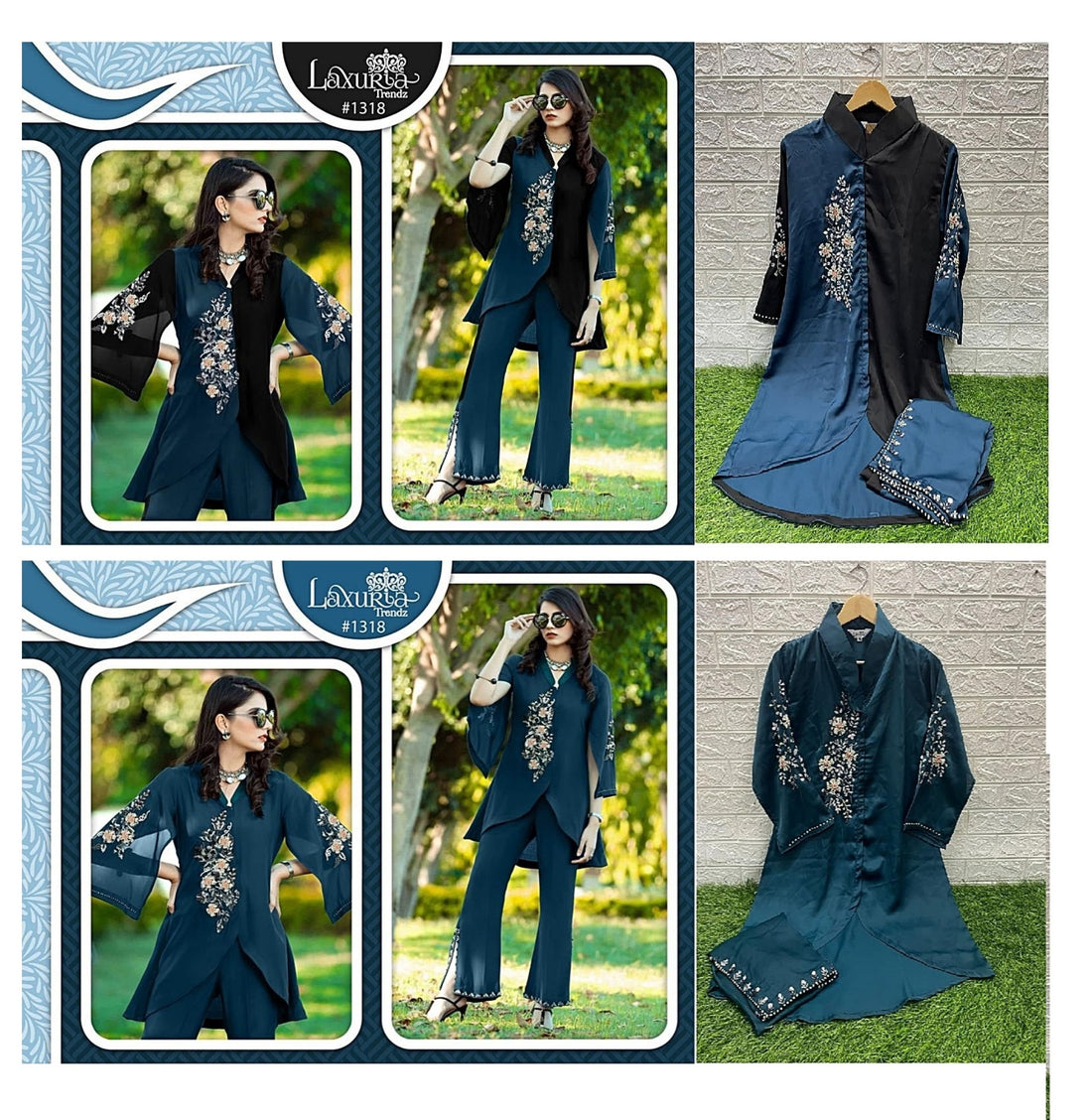 1318 Laxuria Trendz Bsy Satin Handwork Co Ord Set