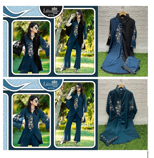 1318 Laxuria Trendz Bsy Satin Handwork Co Ord Set