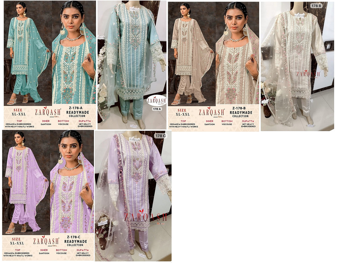 178 Zarqash Organza Khatli Work Pakistani Readymade Suits