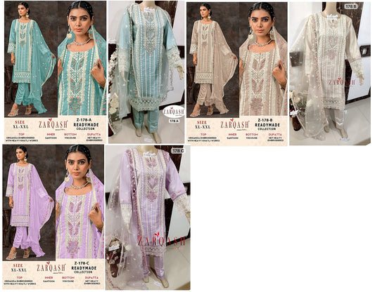 178 Zarqash Organza Khatli Work Pakistani Readymade Suits