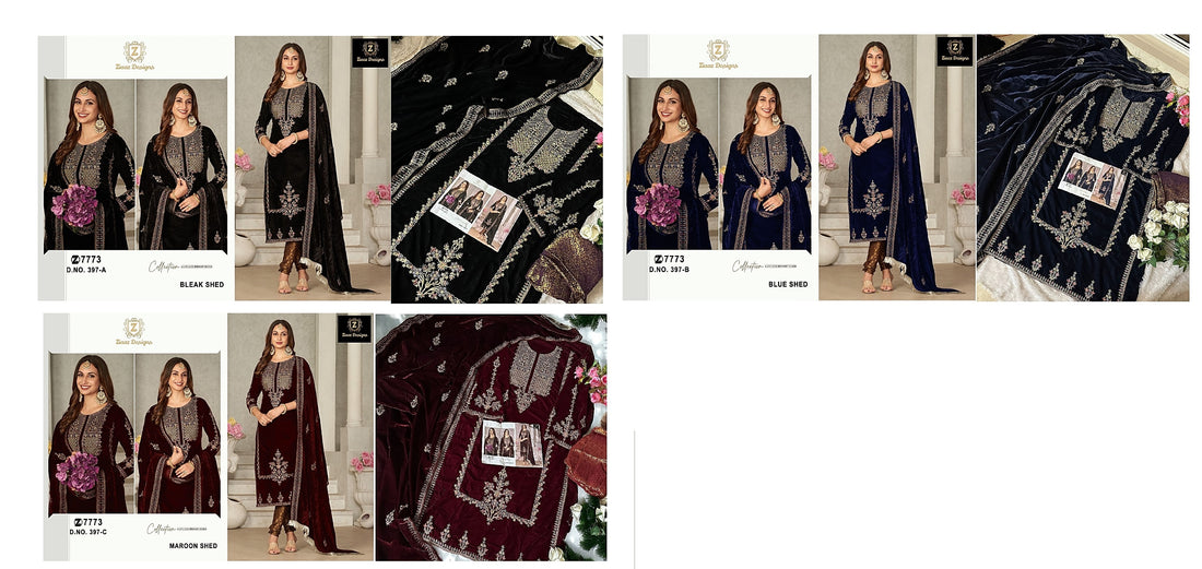 397 Ziaaz Designs Embroidered Velvet Suits