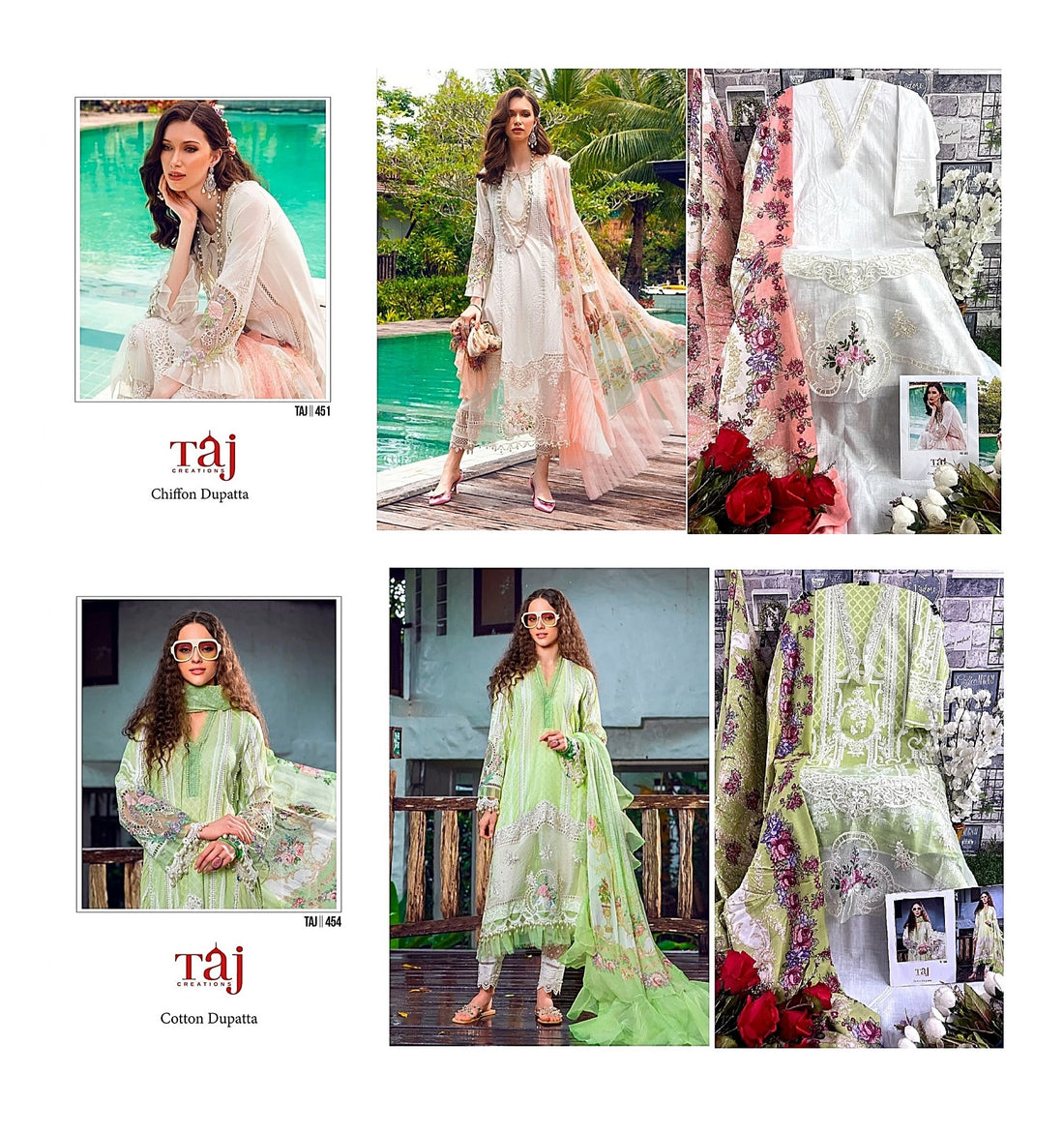 451 454 Taj Creations Cotton Embroidery Work Pakistani Salwar Suits