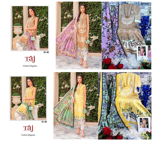 459 462 Taj Creations Cotton Embroidery Pakistani Patch Work Suits
