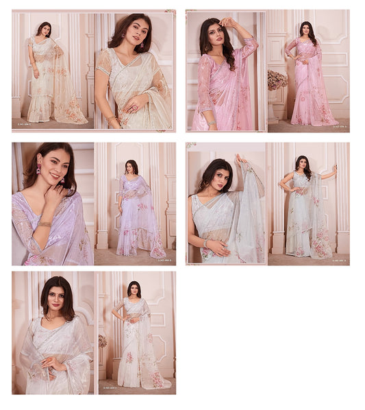 654 Mehek Organza Handwork Sarees