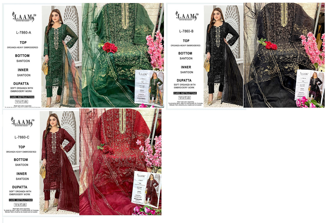 7860 Al Laam Organza Embroidery Work Pakistani Salwar Suits