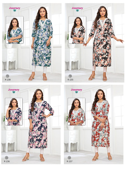 K 235 238 Journey Design Viscose  Long Straight Kurti