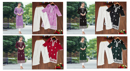 Lakhnawi Work 2501 Salas Reyon Lakhnawi Work Kurti Pant Set