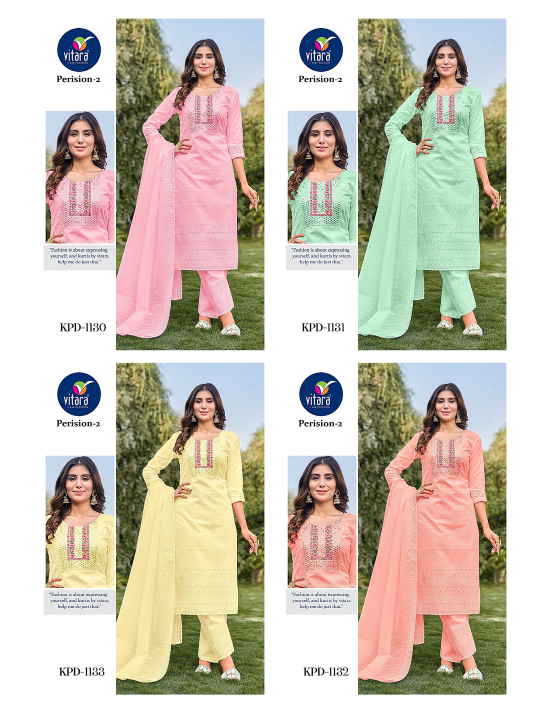 Perision 2 Vitara Cotton Embroidery Work Readymade Pant Style Suits