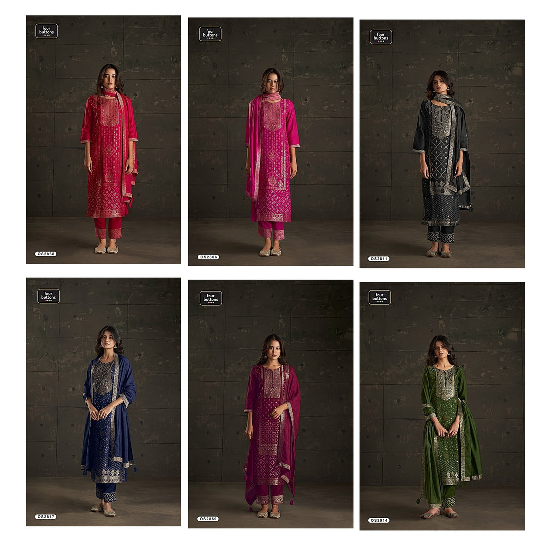 Skd Four Buttons Russian Jacquard Handwork Readymade Pant Style Suits