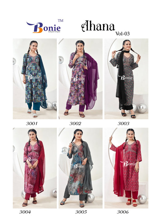 Ahana Vol 3 Bonie Chanderi Aaliya Cut Readymade Pant Style Suits
