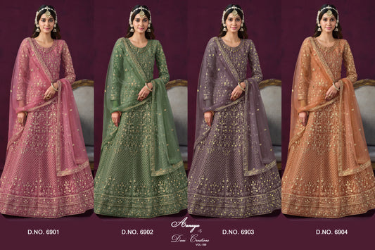Aanaya Vol 169 6900 Dani Creation Net With Work Anarkali Salwar Suits