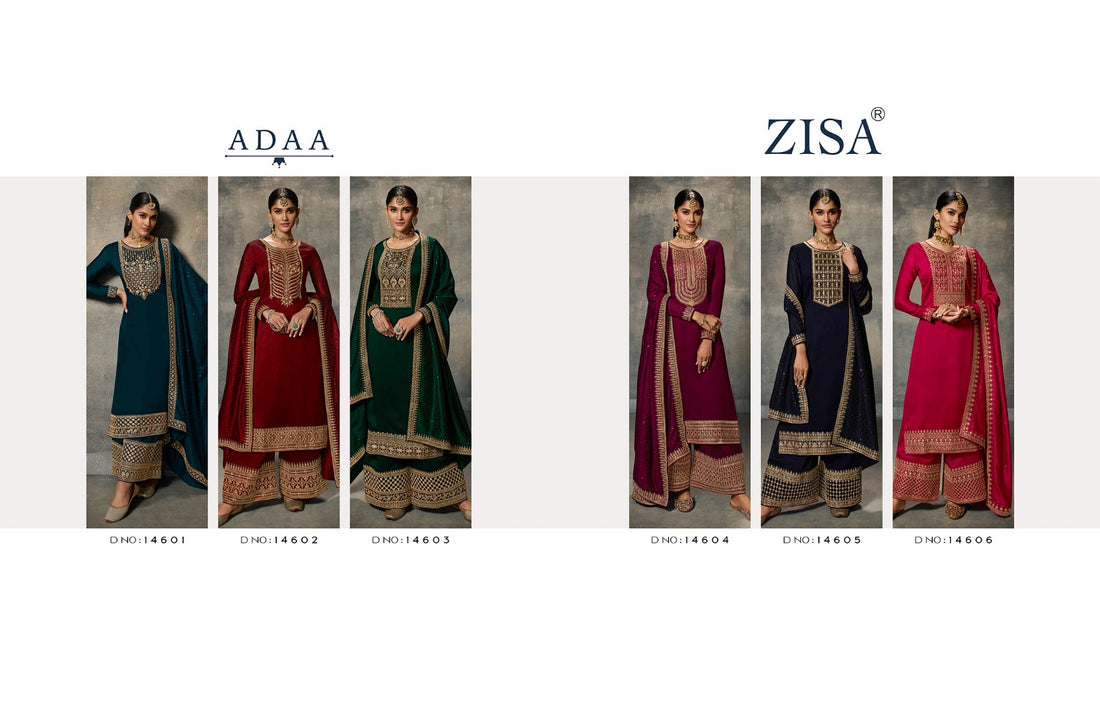 Adaa Zisa Silk Embroidery Readymade Plazzo Style Suits
