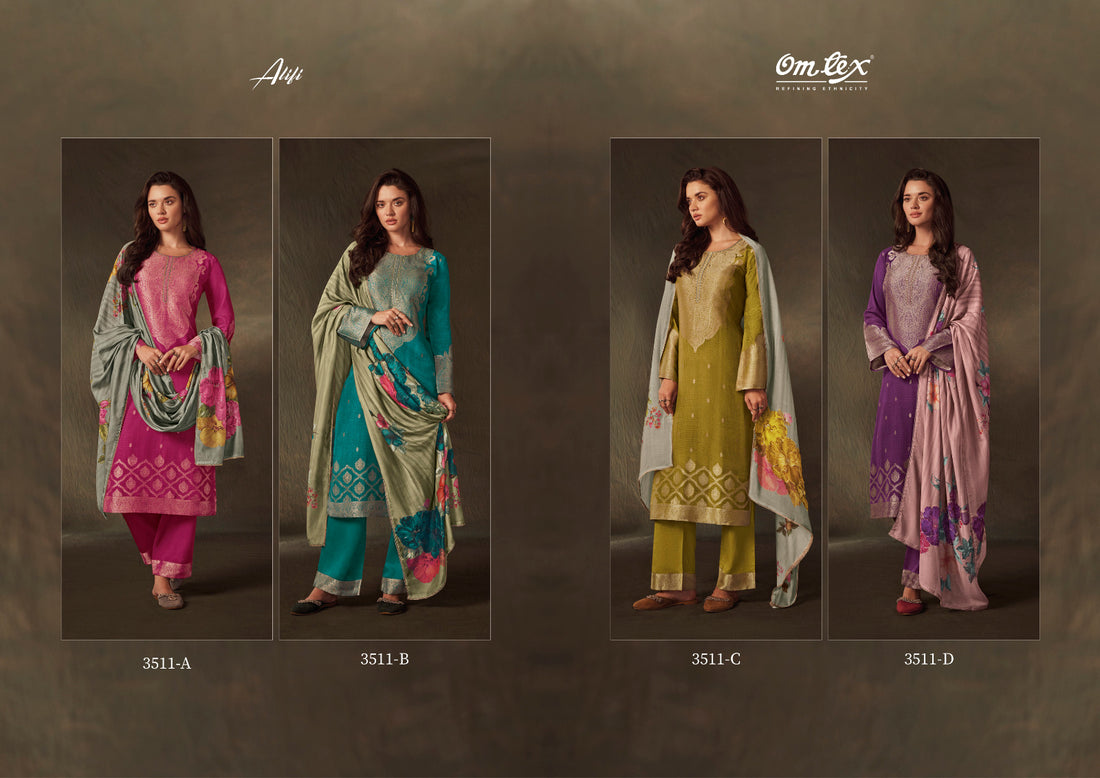 Alifi Omtex Muslin Jacquard Handwork Pant Style Suits