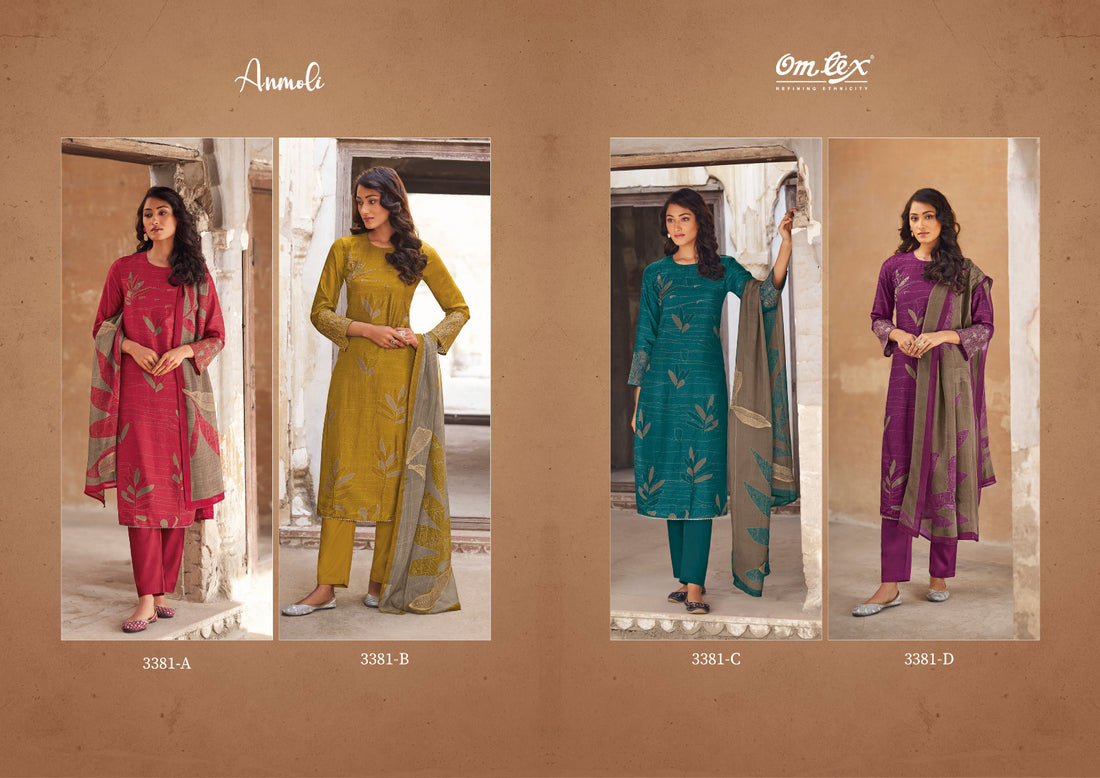 Anmoli Omtex Russian Silk Embroidery Pant Style Suits