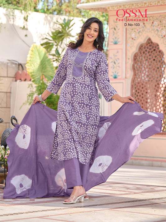 Batik Ossm Cotton Embroidery Readymade Pant Style Suits