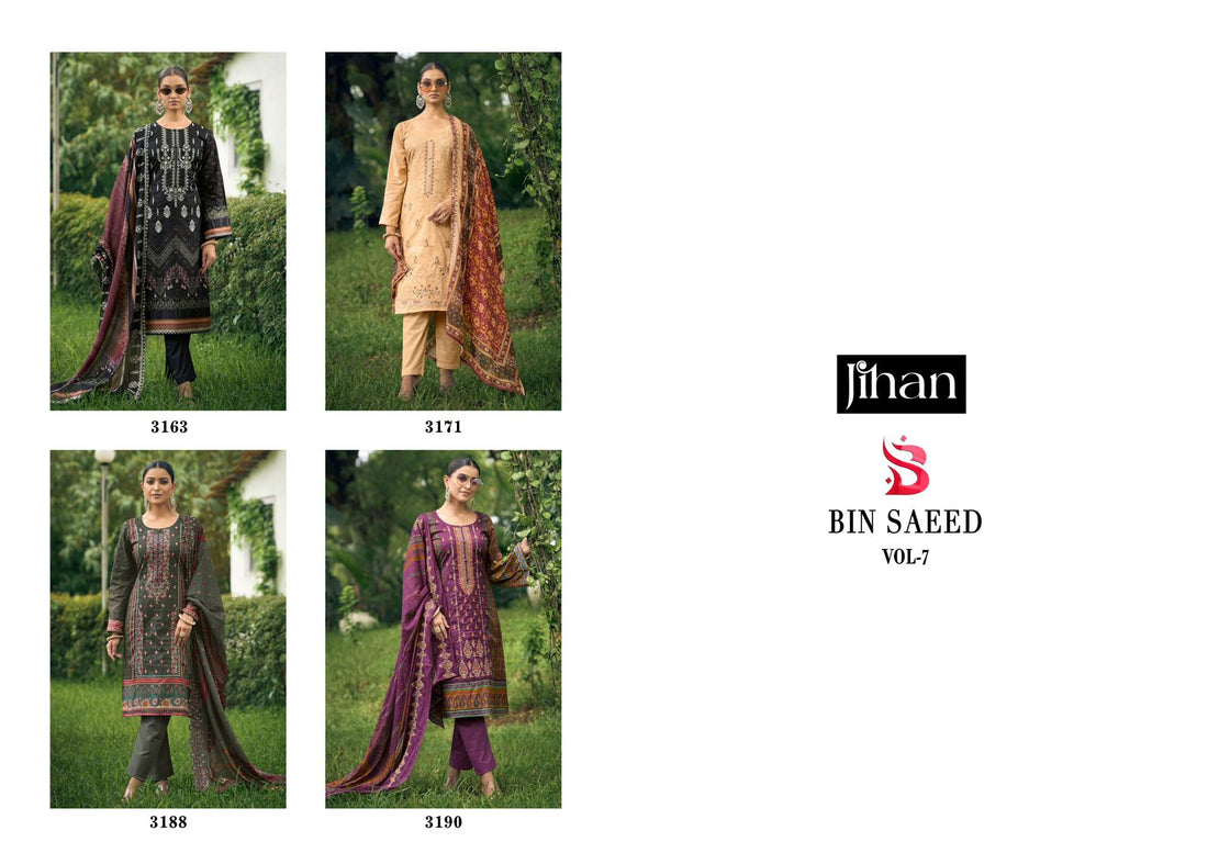Bin Saeed Vol 7 Jihan Lawn Self Embroidered Karachi Salwar Suits