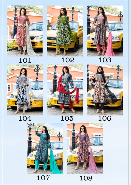 Blockbuster Master Rayon Foil Print Readymade Pant Style Suits