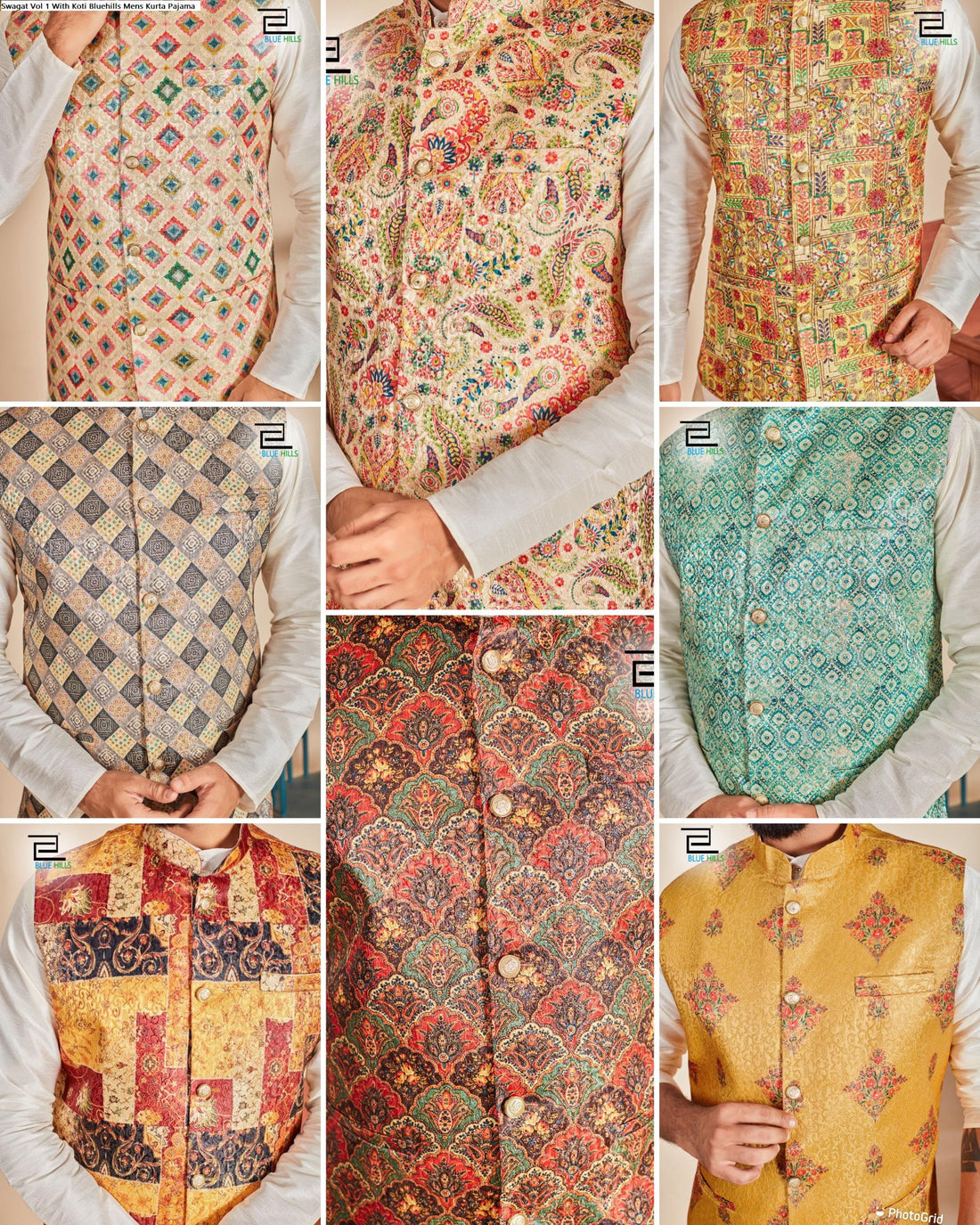 Swagat Vol 1 With Koti Bluehills Soft Silk  Mens Kurta Pajama