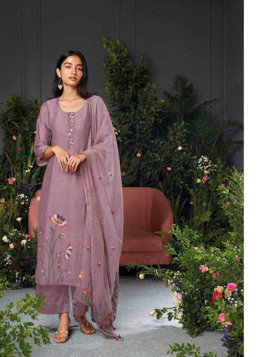 Cyar Ganga Bemberg Silk Embroidery Plazzo Style Suits