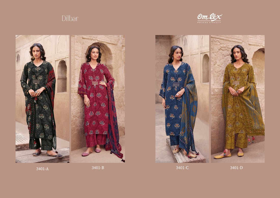 Dilbar Omtex Crape Handwork Pant Style Suits
