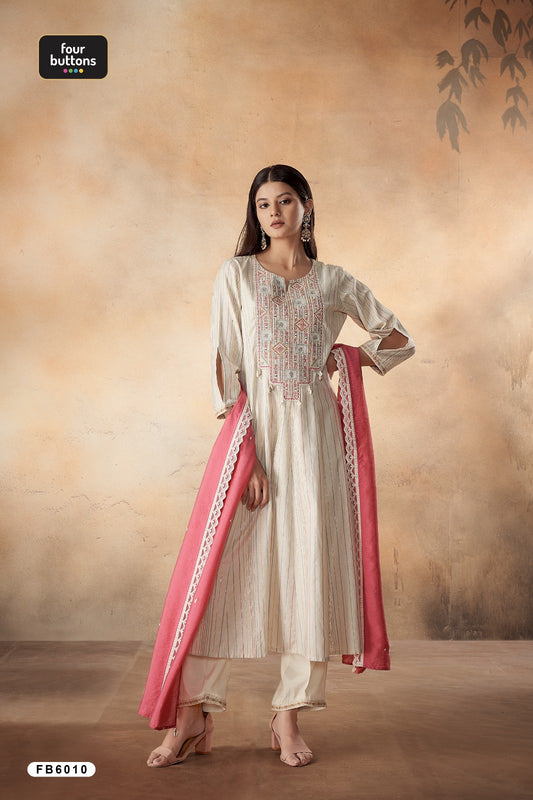 Fb 6010 Four Buttons Cotton Handwork Readymade Anarkali Suits
