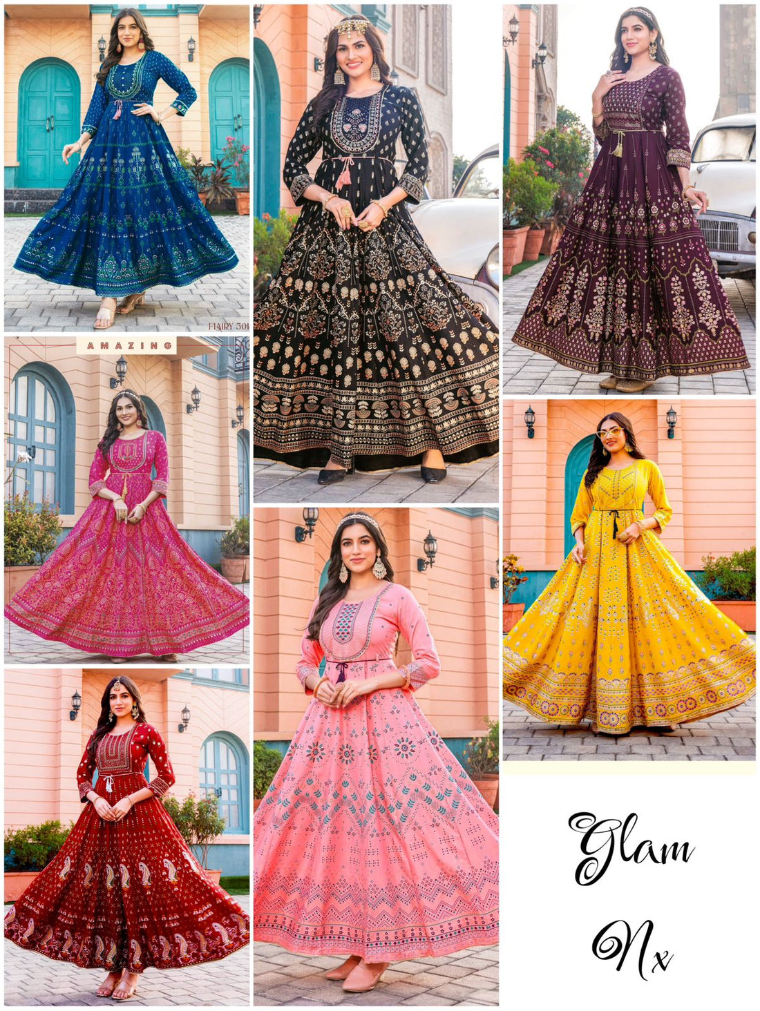 Glam Nx Bluehills Rayon Embroidery Work One Piece Gown