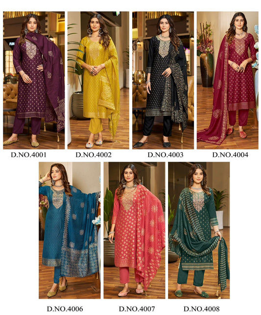 Jasmin 3 0 Bluehills Rayon 14Kg Embroidery Work Readymade Pant Style Suits