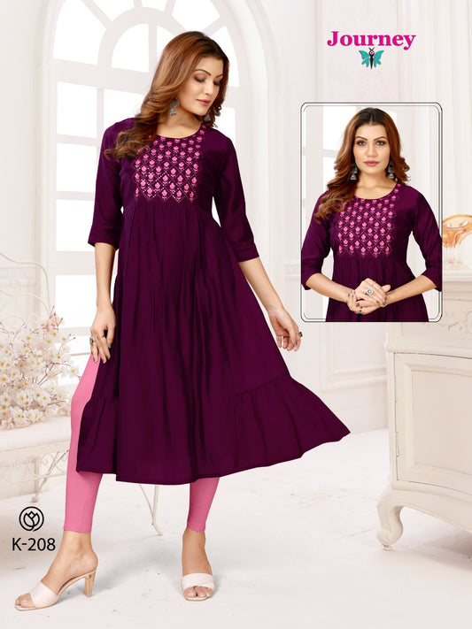 K 208 209 Journey Design Roman Silk  Naira Cut Kurtis