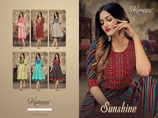 Sunshine Kanasu Reyon Embroidery Work Anarkali Kurtis