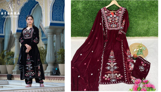 Kasida Afsana Mirror Work Readymade Velvet Suits
