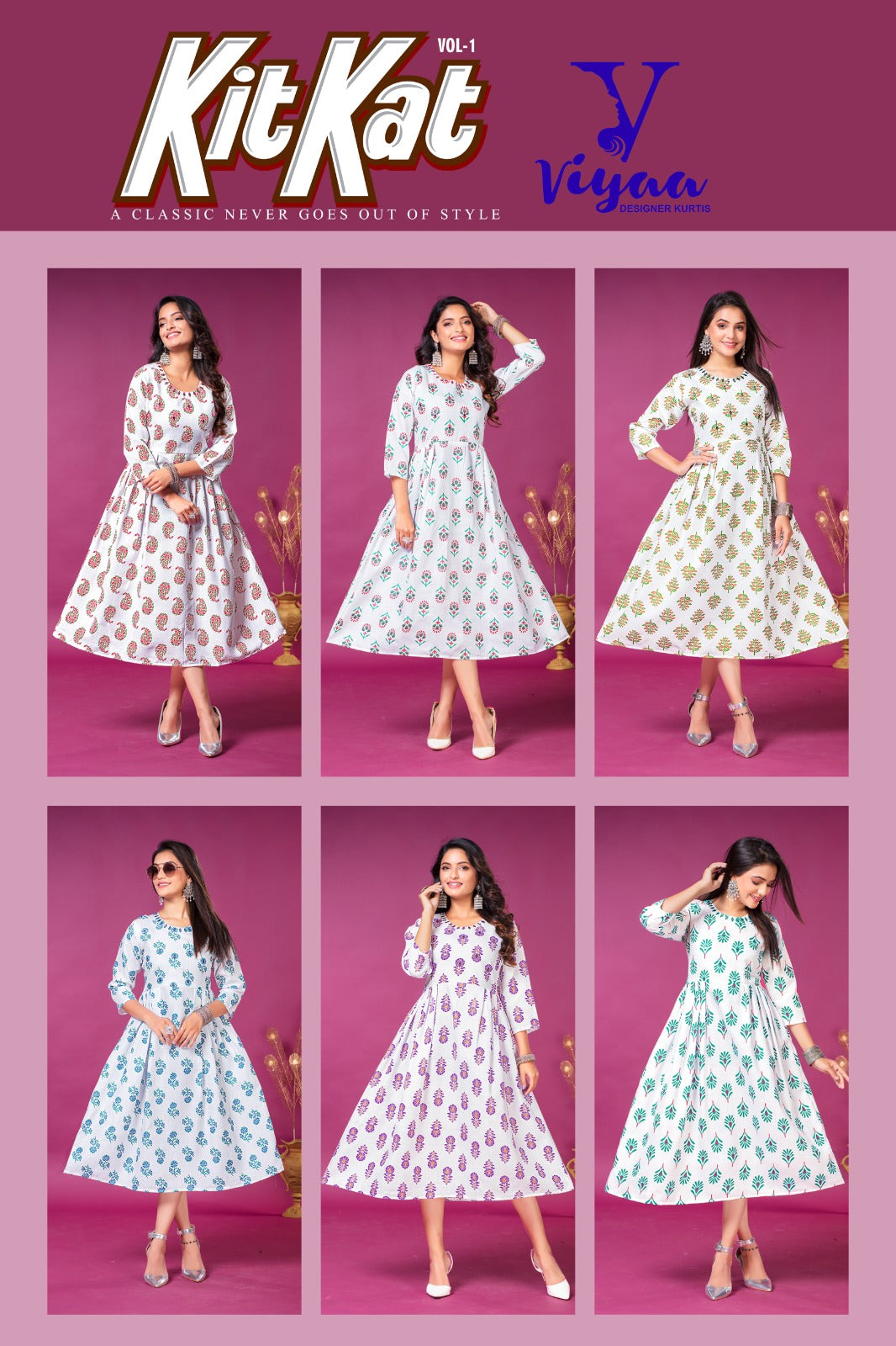 Kitkat Vol 1 Viyaa Cotton Mirror Work Anarkali Kurtis
