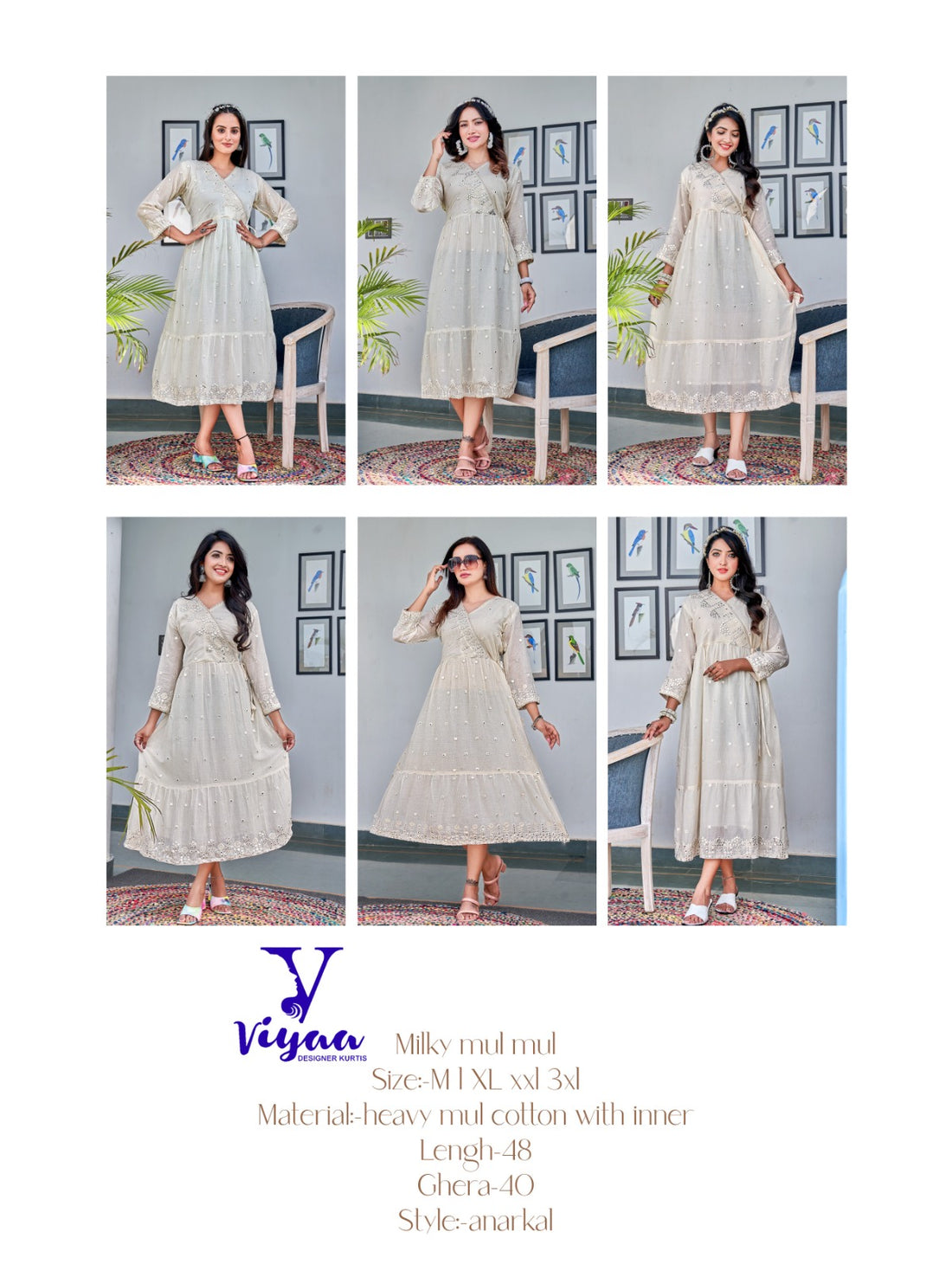 Milky Mul Mul Viyaa Cotton Mull Anarkali Kurtis