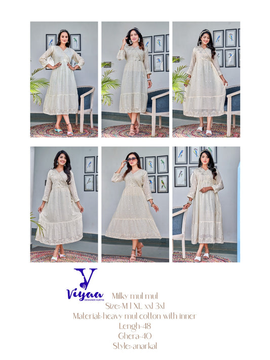 Milky Mul Mul Viyaa Cotton Mull Anarkali Kurtis