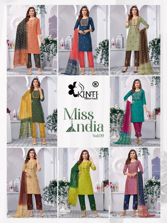 Miss India Vol 9 Kinti Two Tone Rayon Embroidery Work Readymade Pant Style Suits
