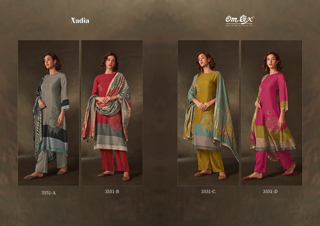 Nadia Omtex Russian Silk Handwork Plazzo Style Suits